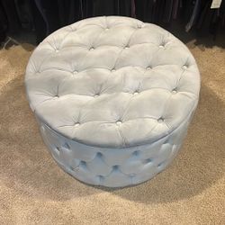 28” Round Light Grey Velvet Tufted Storage Ottoman 