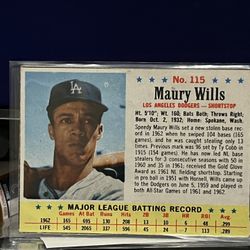 1963 Post Maury Wills Los Angeles Dodgers Card