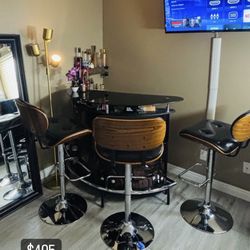 Portable Bar With 3 Adjustable Height And Swivel Stools 