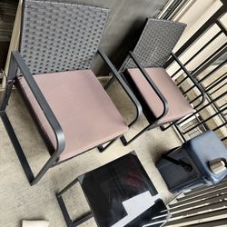 3 Piece Outdoor Patio Furniture Set Modern Rattan Chairs (2) with Glass Coffee Table