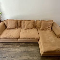 Huge Feather Sectional Chaise Sofa - Air Leather! 