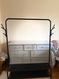 🖤 Black Clothing Rack with Shelves & Side Hooks