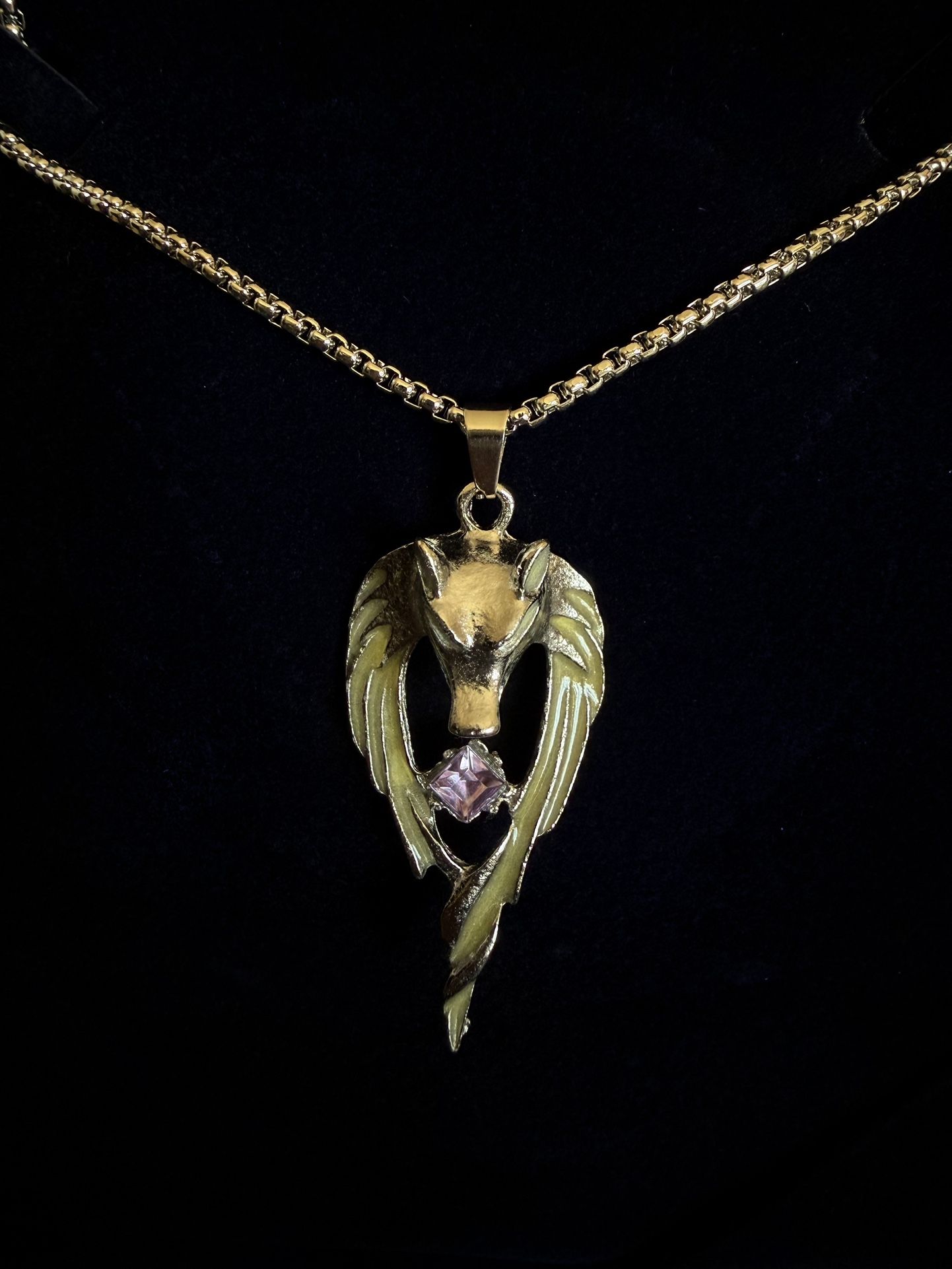 Wolf King Purple Crystal Necklace Glowing In Dark