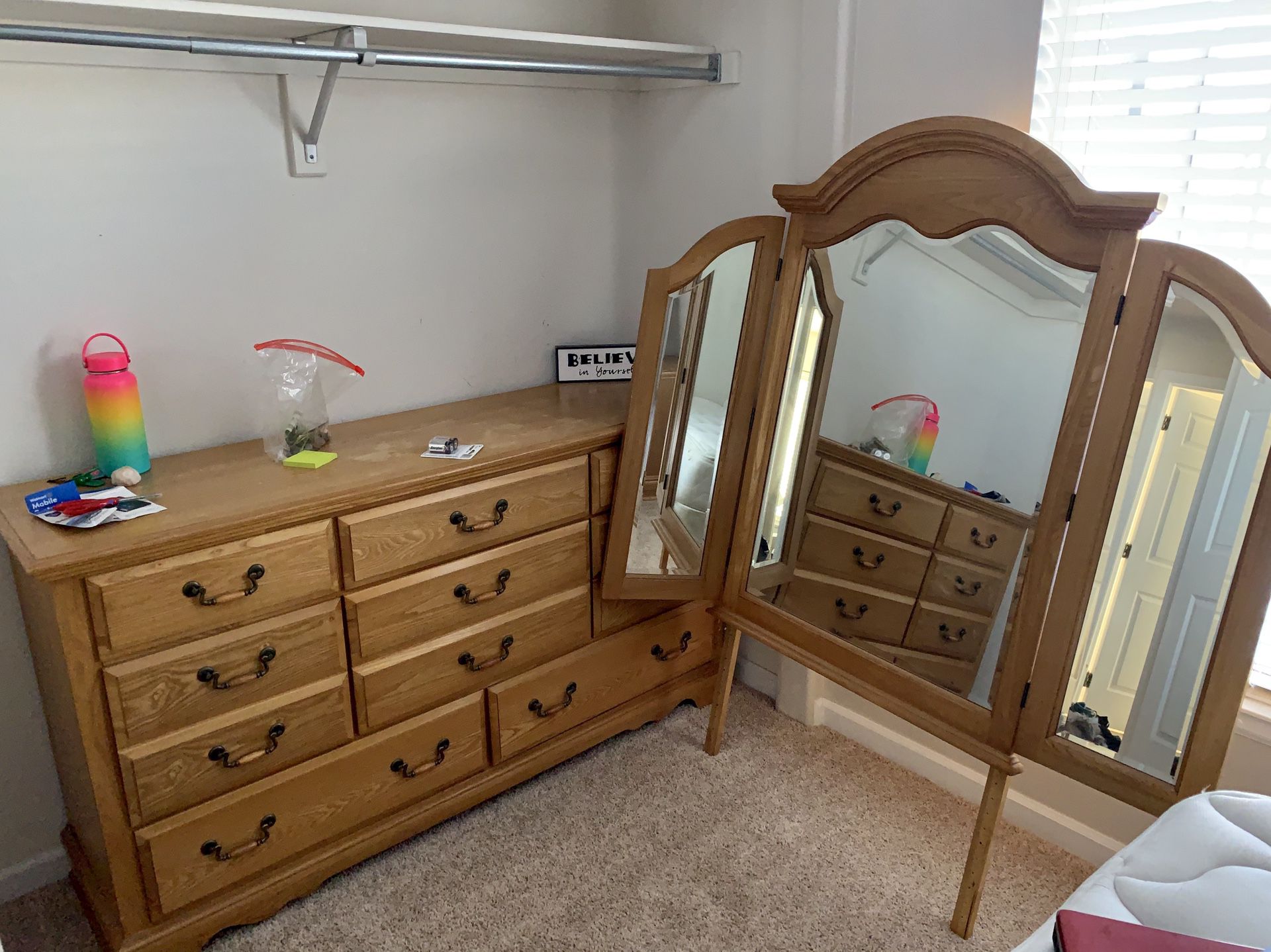 Queen Bedroom Suite With Dresser, Butterfly Mirror, TV Stand, And Two Nightstands