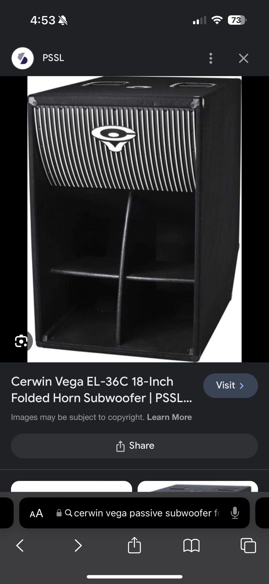 Cerwin Vega EL-36C 18-Inch Folded Horn Subwoofer **MINT CONDITION**