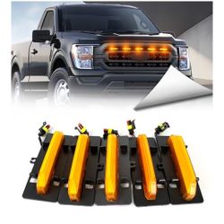 LED 5pcs Front Grille Lights Compatible with 2021 2022 2023 F150 XL/XLT/XLT Sport Wiring Upgrade Grill Lamp Amber Daytime Running Light Accessories (A