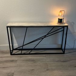 Modern Industrial Table – Marble-Look Top & Metal Frame