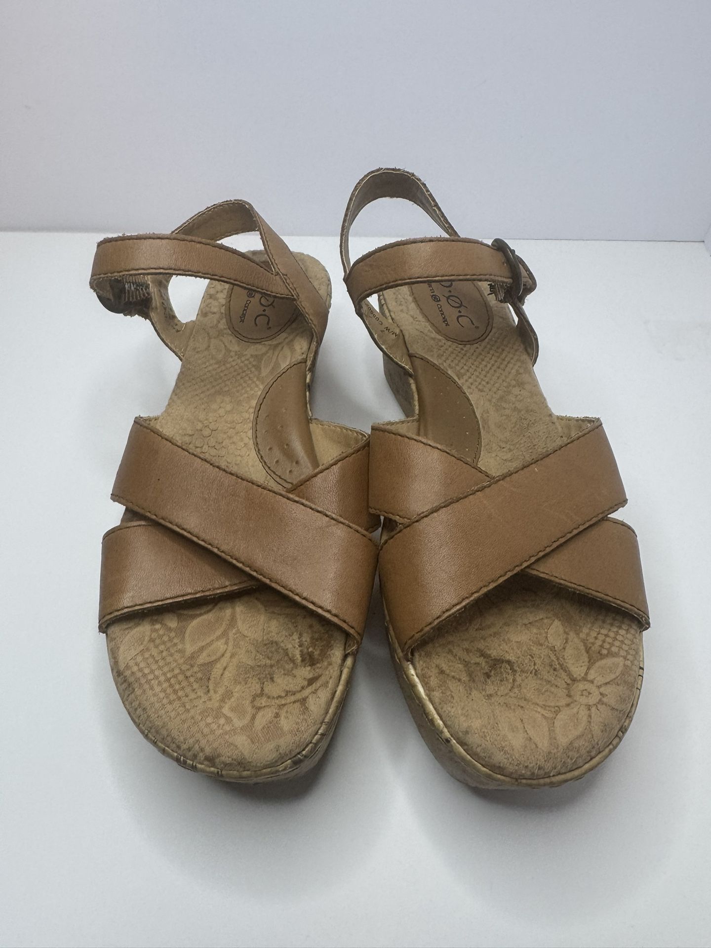 BOC Born Concept Brown Leather Cork Wedge Sandals Size 7