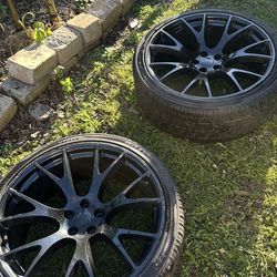 22" Gloss Black Hellcat replica 4 Rims + Tires (Needs Tires / Good Project Set)