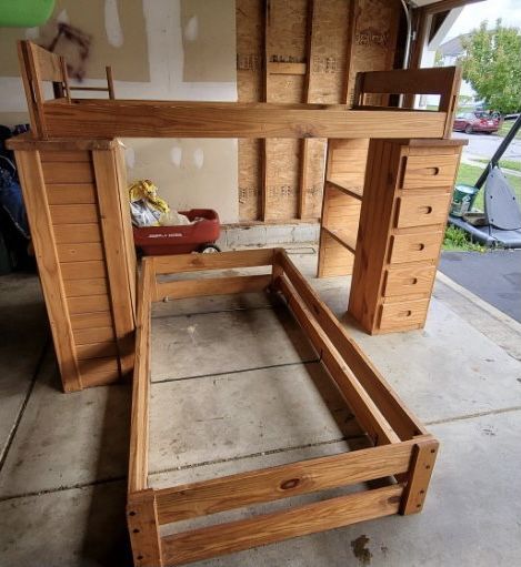 Solid Wood Bunk Bed, Desk and Drawers