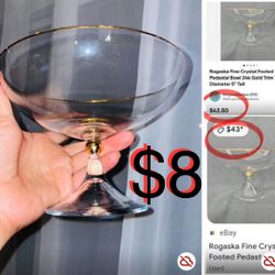 $8 Rogaska Fine Crystal Footed Pedestal Bowl with trim gold