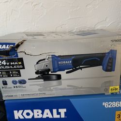 Kobalt 5” angle grinder + starter kit (case + 2ah battery + 4ah battery + charger)