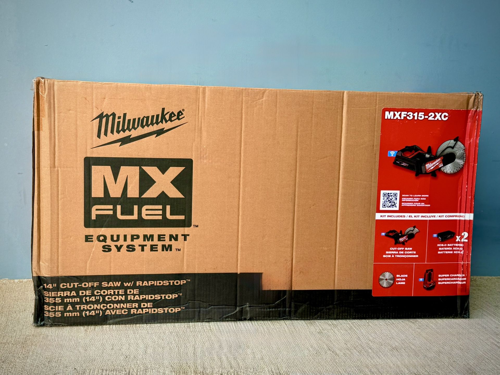 Brand new Milwaukee MX FUEL Lithium-Ion 14 in. Cut Off Saw Kit with RAPIDSTOP Brake with (2) FORGE XC8.0 Batteries & (1) MX FUEL Super Charger. It com