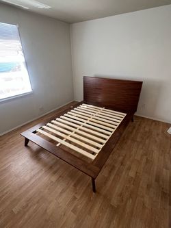 Queen, mid century platform bed frame (walnut)