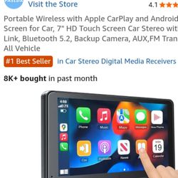 Portable Wireless With Apple Carplay And Android Auto Screen For Car 7" HD Touch Screen Car Stereo With Mirror Link Bluetooth 5.2