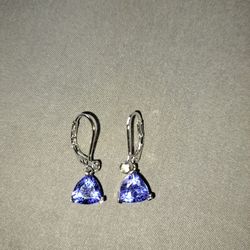  Tanzanite Leverback Earrings with Diamond Accent