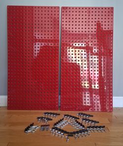 Two 32"x16" Metal RED Pegboards with 56 Pegs
