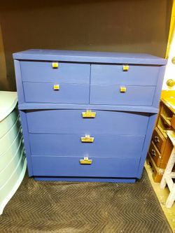 Refurbished Navy Blue Mcm Chest Of Drawers 