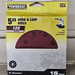 New
Performax 
 120 Grit
8-Hole
Hook & Loop
Sanding Disc
5", 
15 Disc Pack