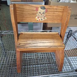Vintage 1960's Child's Chair Step Stool Foldable Wood 14" wide "Step or Sit"