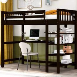 Twin Size Loft Bed Desk Bookcase Organizer New NO MATTRESS 