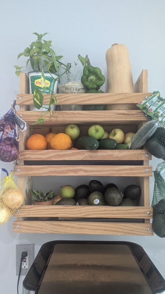 Handcrafted Natural Wood Wall Produce Rack, This is a unique, handmade piece. you won’t find anything like it in stores!, Made of natural wood, this s