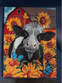 Farmhouse Cow and Sunflowers Diamond Painting Wall Art