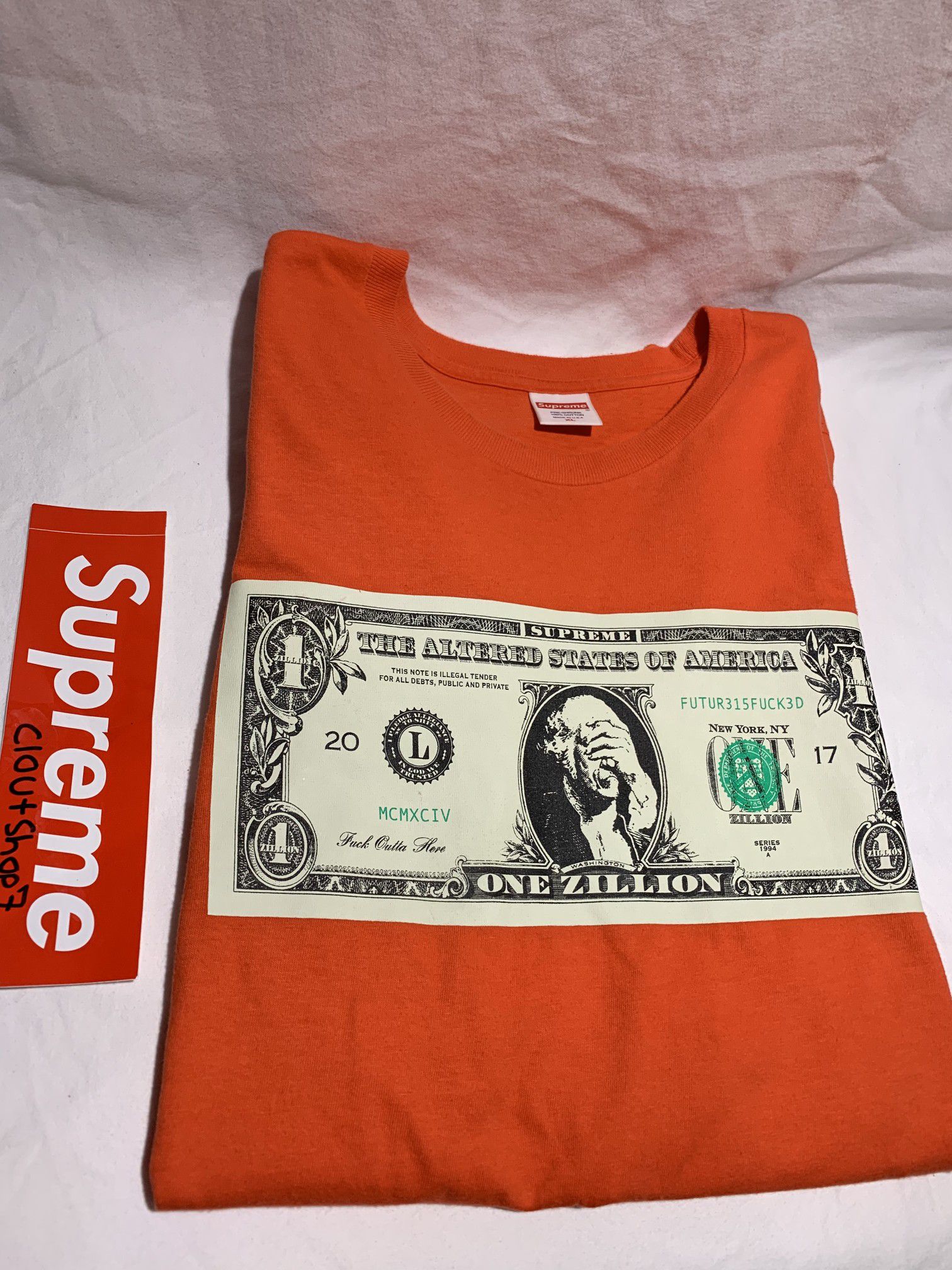 Supreme orange zillion dollar tee size XL