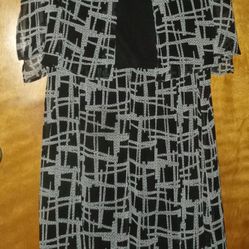 Southern Lady 2 Piece Black White Abstract Patterned Skirt & Blouse
