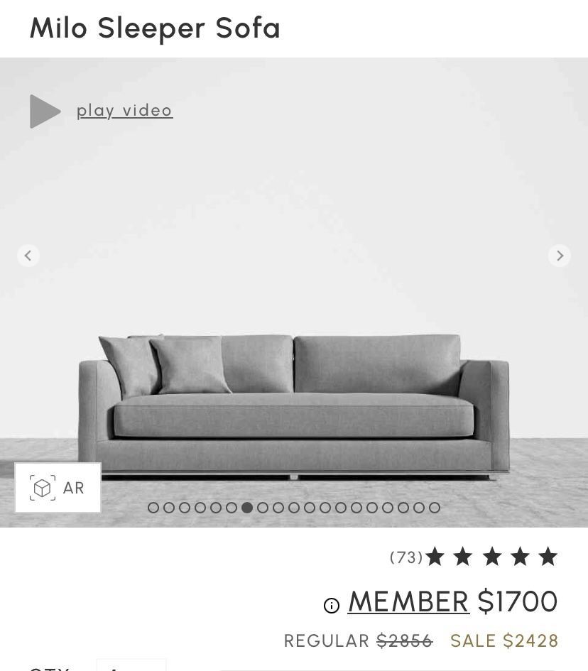 Barely Used- "Milo Sleeper Sofa" By Rove Concepts Sofa/Bed