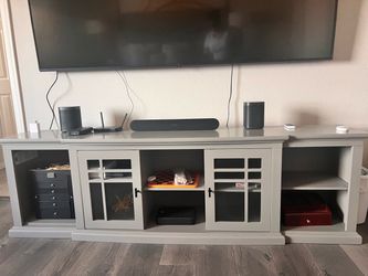 Gray TV Stand with Cabinet Doors
