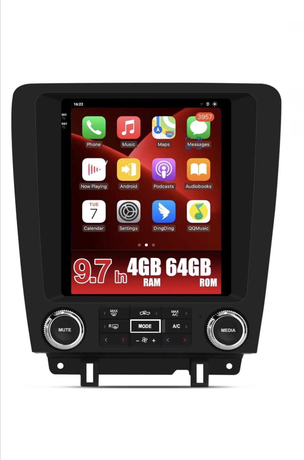 Car Stereo Radio Ford Mustang 2010-2014, Wireless CarPlay Android Auto, Bluetooth, GPS, 9.7 Inch Tesla Style Touch Screen Head Units, 4G+64G