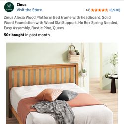 Zinus Alexia Wood Platform Bed Frame with headboard, Solid Wood Foundation with Wood Slat Support, No Box Spring Needed, Easy Assembly, Rustic Pine, Q