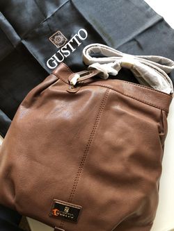 New! GUSTTO Cognac Leather Milano Messenger Satchel