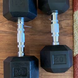 Brand New Pair Of 20 Lbs Rubber Hex Dumbbells