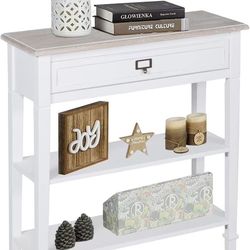 Wood Console Table for Entryway with Drawer and Storage Shelf Entryway Table Living Room, White