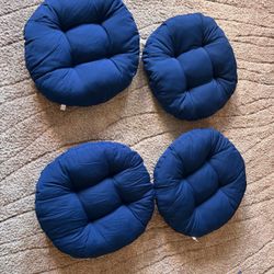 4 Piece Futon Seat Cushion, Overstuffed Round Tatami Outdoor Seat Pads Chair Pad , Papasan Navy Color Footstool Cushion 