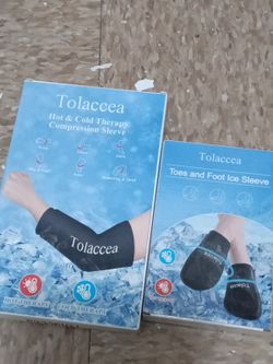 Tolacea Hot & Cold Therapy Compression Sleeve y Tolacea Toes and Foot Ice Sleeve / Manga de compresión para terapia de frío y calor Tolacea y manga de