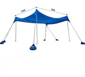Arcadiville 10x10 Beach Sunshade Canopy Tent – Blue Portable UV Canopy with Sand Bags & Poles