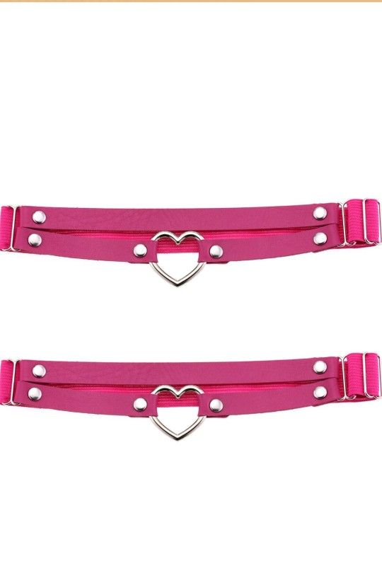 Adjustable Elastice Garter Belt PU Leather Women's Gothic Heart 2 Rows O Ring Leg Thigh 2pcs - Halloween Outfit Accessories - Strappy lingerie - $10