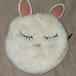 Cute Handmade Fluffy Round White Zippered Case with Leather Ears
