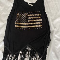 Women’s Shirt American Flag With Fringe Trim. Size M