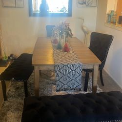 Dining Room Table Set Two Chairs Two Benches
