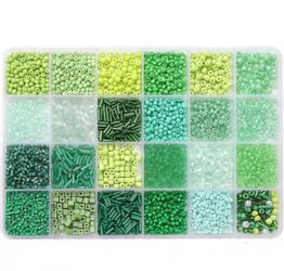 Brand new Green Small Glass Seed Bugle Tube Beads Bulk Bracelet Jewelry Making Set 120g assorted bead, 4mm 3mm 2mm mixed sizes, 24 color for embroider