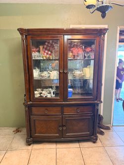 Wood China Cabinet with Glass Doors