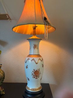 Porcelain Table Lamp with Shade and Tassel