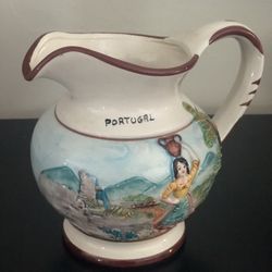 Vintage EL Falco, Portugal Ceramic Hand Painted/Glazed Pitcher