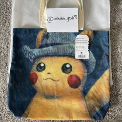 Pokémon Center × Van Gogh Museum: Pikachu Inspired by Self-Portrait with Grey Felt Hat Canvas Tote Bag NEW