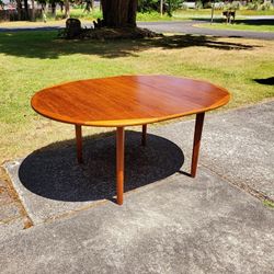 Mid Century Modern Teak Round Dining Table With One Leaf Vintage 