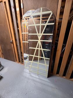 Large Arched Frameless Wall Mirrors with Beveled Edges – Pair Available